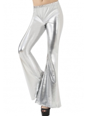 70s Costume Metallic Silver Disco Flare Pants - 70s Disco Costumes